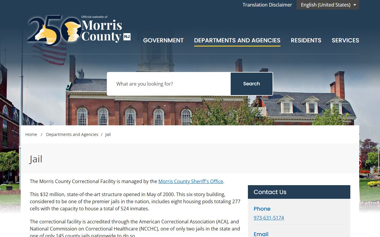 Morris County Correctional Facility overview for Sussex County inmate lookup and capacity