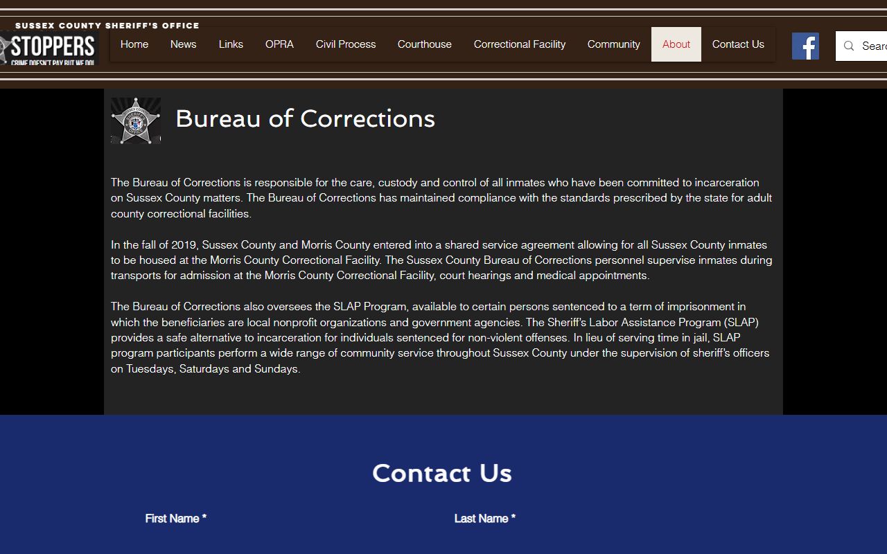Sussex County Bureau of Corrections shared services statement for Morris County Correctional Facility inmate housing