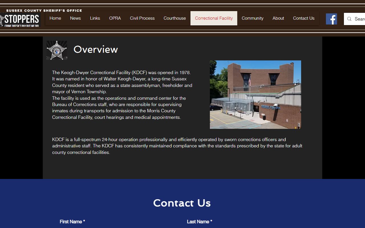 Keogh-Dwyer Correctional Facility overview for Sussex County corrections command records